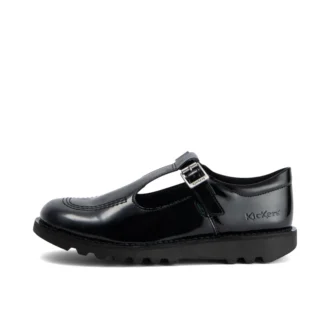 Jugend Damen Kick T-Bar Lederalternative Lackleder Schwarz