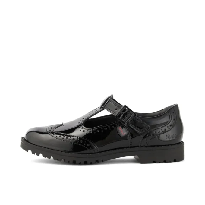 Jugend-Damen Lachly Brogue T-Bar Lackleder Schwarz Jugend-Damen Lachly Brogue T-Bar Lackleder Schwarz