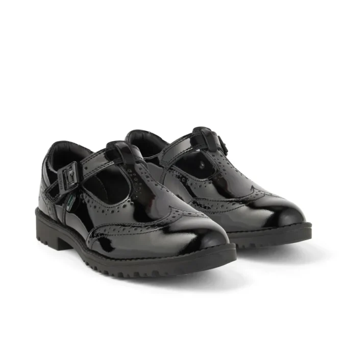 Jugend-Damen Lachly Brogue T-Bar Lackleder Schwarz Jugend-Damen Lachly Brogue T-Bar Lackleder Schwarz