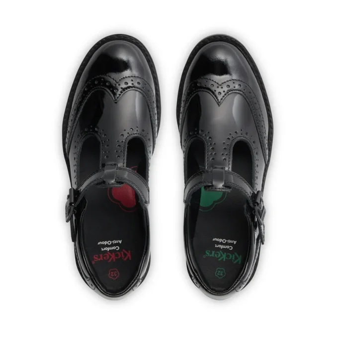 Jugend-Damen Lachly Brogue T-Bar Lackleder Schwarz Jugend-Damen Lachly Brogue T-Bar Lackleder Schwarz