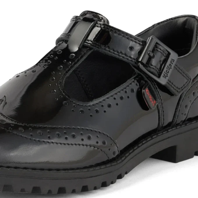 Jugend-Damen Lachly Brogue T-Bar Lackleder Schwarz Jugend-Damen Lachly Brogue T-Bar Lackleder Schwarz