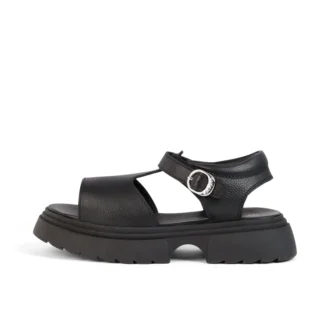 Jugend-Damenschuhe Kenzi Ledersandalen Schwarz