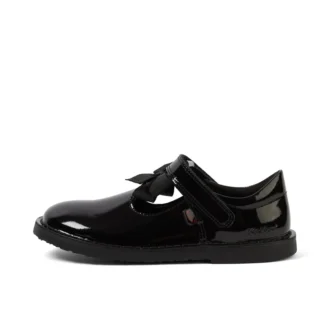 Junior Mädchen Adlar T-Bar-Schleifenstiefel aus Lackleder, schwarz