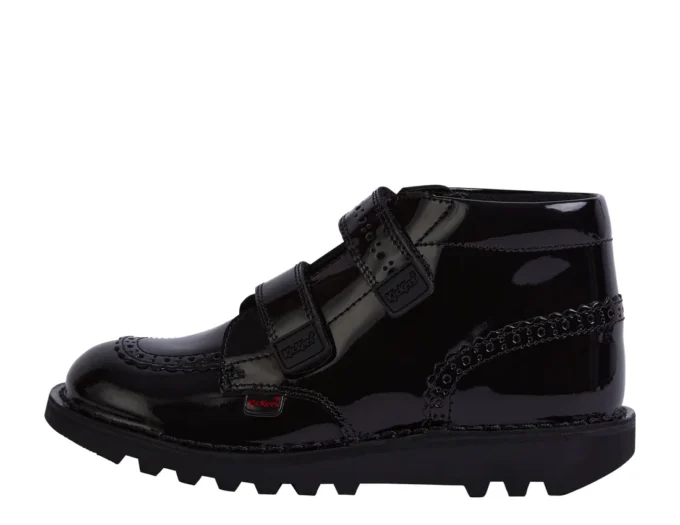 Junior Mädchen Kick Hi Vel Brogue Lackleder Schwarz