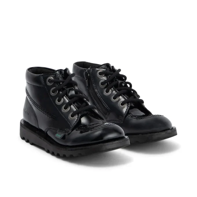 Junior Mädchen Kick Hi Zip Lederimitat Lackleder Schwarz