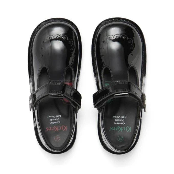Junior Mädchen Kick T-Bar Bloom Lackleder Schwarz Junior Mädchen Kick T-Bar Bloom Lackleder Schwarz