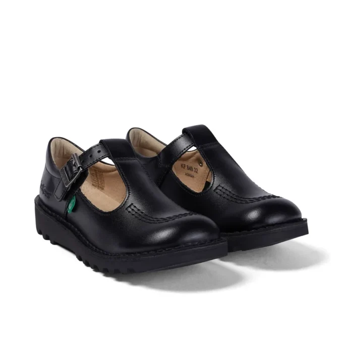 Junior Mädchen Kick T-Bar Leder Schwarz Junior Mädchen Kick T-Bar Leder Schwarz
