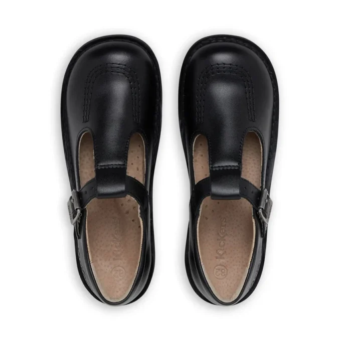 Junior Mädchen Kick T-Bar Leder Schwarz Junior Mädchen Kick T-Bar Leder Schwarz