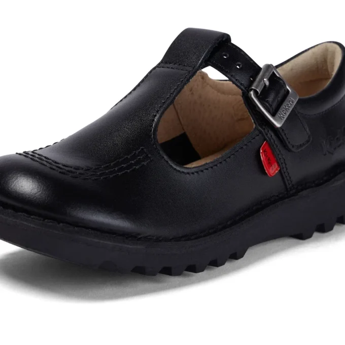 Junior Mädchen Kick T-Bar Leder Schwarz Junior Mädchen Kick T-Bar Leder Schwarz