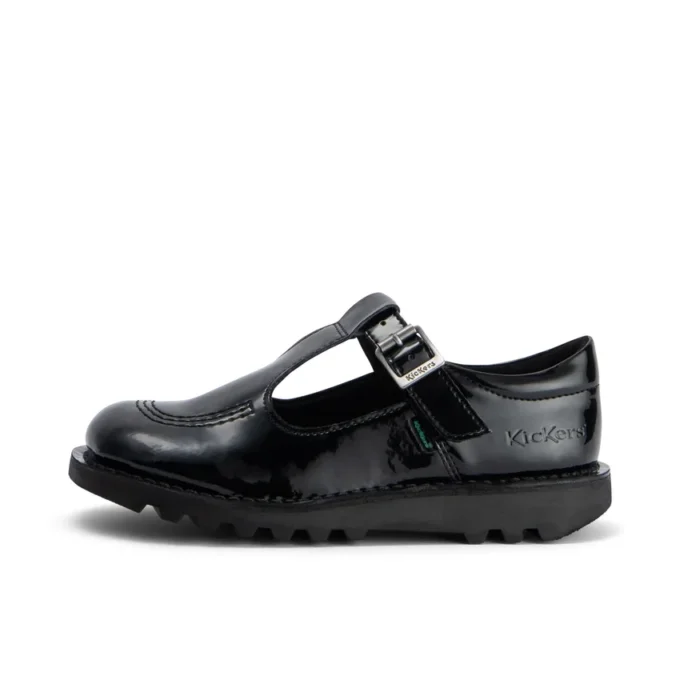 Junior Mädchen Kick T-Bar Lederalternative Lackleder Schwarz Junior Mädchen Kick T-Bar Lederalternative Lackleder Schwarz