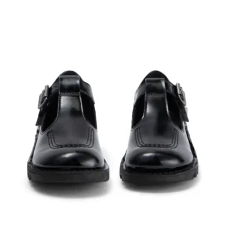 Junior Mädchen Kick T-Bar Lederalternative Lackleder Schwarz