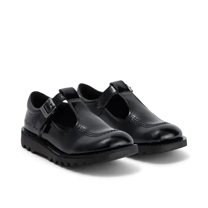 Junior Mädchen Kick T-Bar Lederalternative Lackleder Schwarz Junior Mädchen Kick T-Bar Lederalternative Lackleder Schwarz