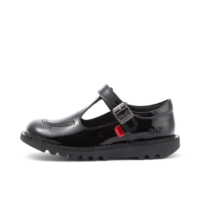 Junior Mädchen Kick T-Bar Vel Lackleder Schwarz