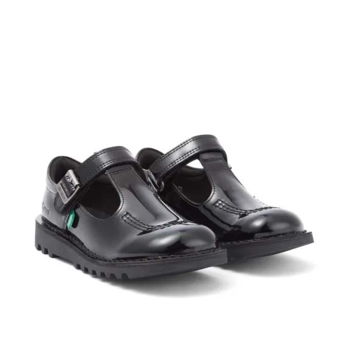Junior Mädchen Kick T-Bar Vel Lackleder Schwarz