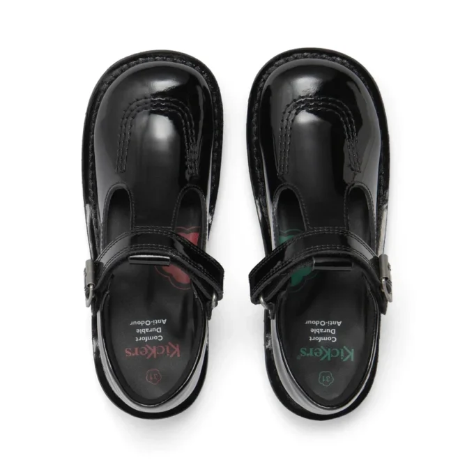 Junior Mädchen Kick T-Bar Vel Lackleder Schwarz