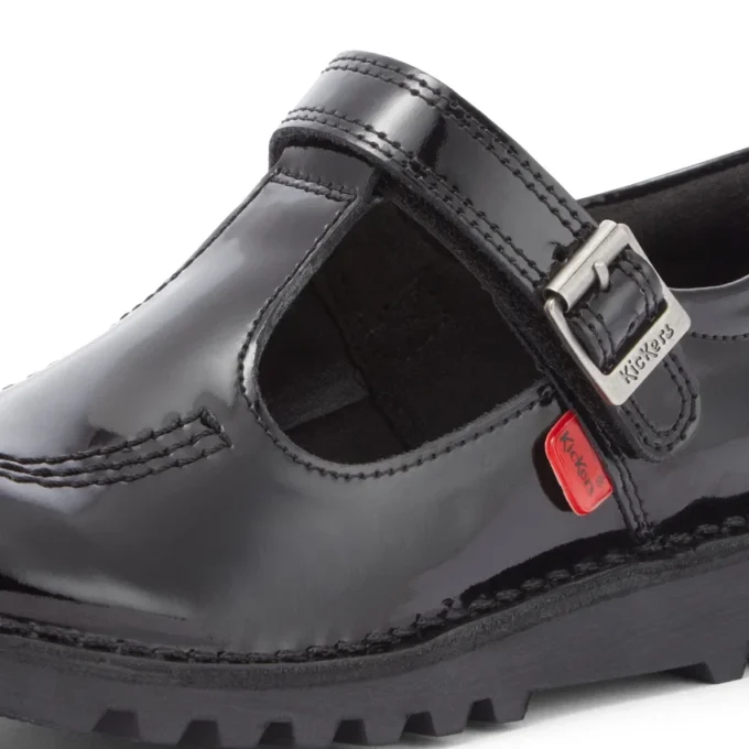 Junior Mädchen Kick T-Bar Vel Lackleder Schwarz