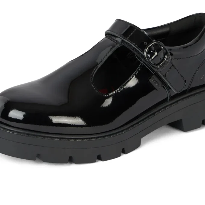 Junior Mädchen Kori T-Bar Lackleder Schwarz