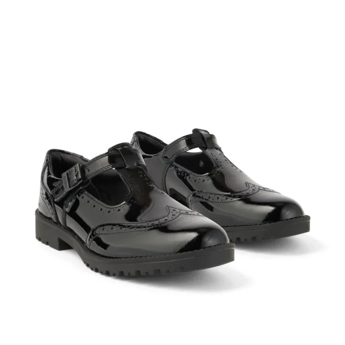 Junior Mädchen Lachly Brogue T-Bar Lackleder Schwarz