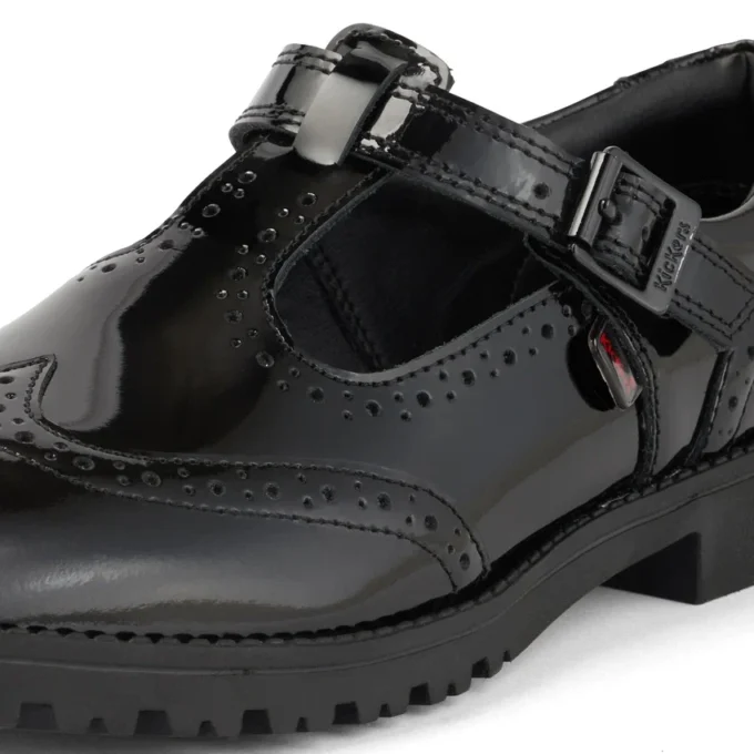 Junior Mädchen Lachly Brogue T-Bar Lackleder Schwarz