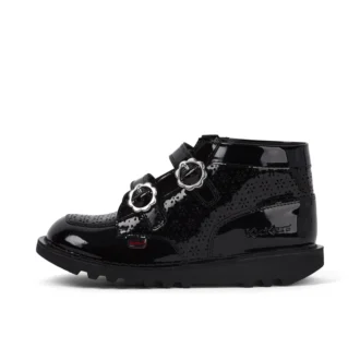 Junior-Mädchen-Stiefel Kick Hi Meadow aus Lackleder, schwarz