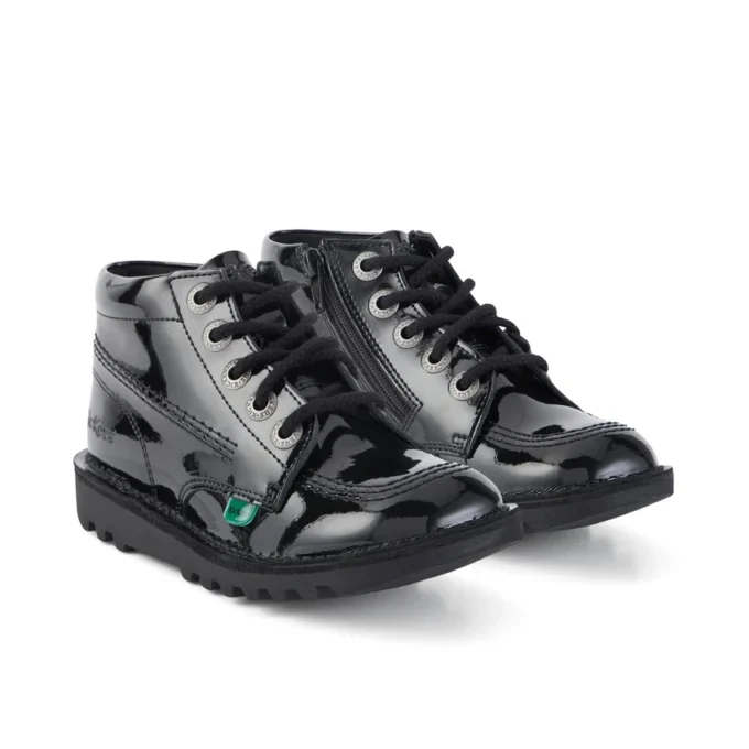 Junior Unisex Kick Hi Zip Lackleder Schwarz
