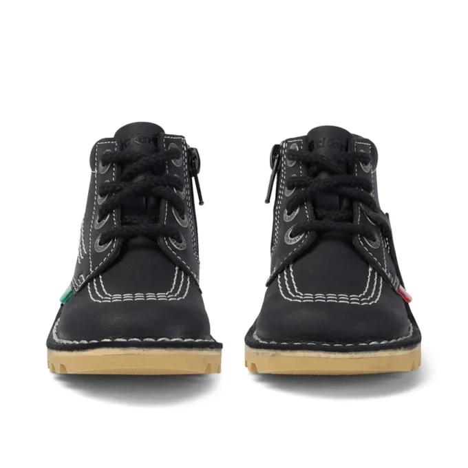 Junior Unisex Kick Hi Zip Leder Schwarz/Weiß