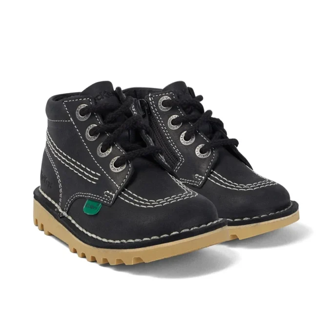 Junior Unisex Kick Hi Zip Leder Schwarz/Weiß
