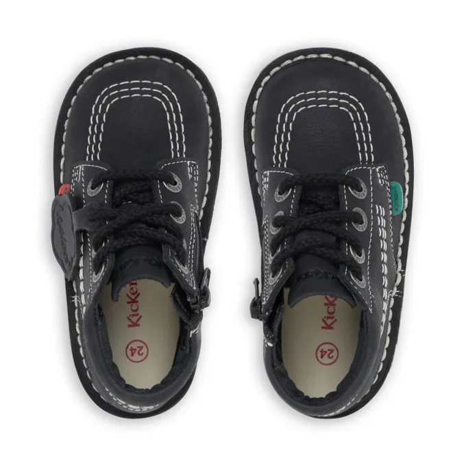Junior Unisex Kick Hi Zip Leder Schwarz/Weiß