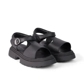 Kenzi-Sandalen für Mädchen aus schwarzem Leder