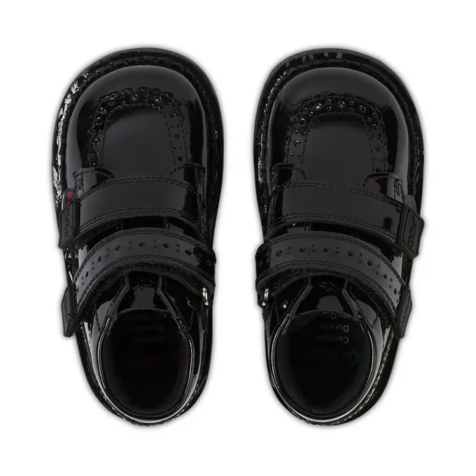 Kick Hi Vel Brogue Lackleder für Mädchen im Kleinkindalter, schwarz Kick Hi Vel Brogue Lackleder für Mädchen im Kleinkindalter, schwarz