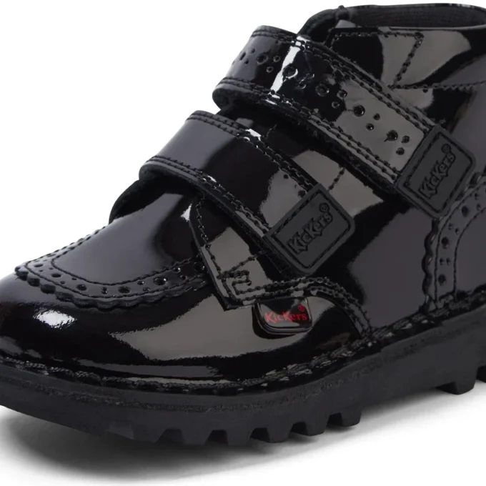 Kick Hi Vel Brogue Lackleder für Mädchen im Kleinkindalter, schwarz Kick Hi Vel Brogue Lackleder für Mädchen im Kleinkindalter, schwarz