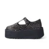 Kick T-Bar-Plateauschuhe für Damen, Leder, schwarz Kick T-Bar-Plateauschuhe für Damen, Leder, schwarz