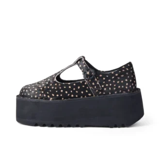 Kick T-Bar-Plateauschuhe für Damen, Leder, schwarz
