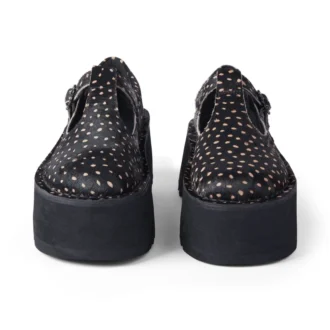Kick T-Bar-Plateauschuhe für Damen, Leder, schwarz
