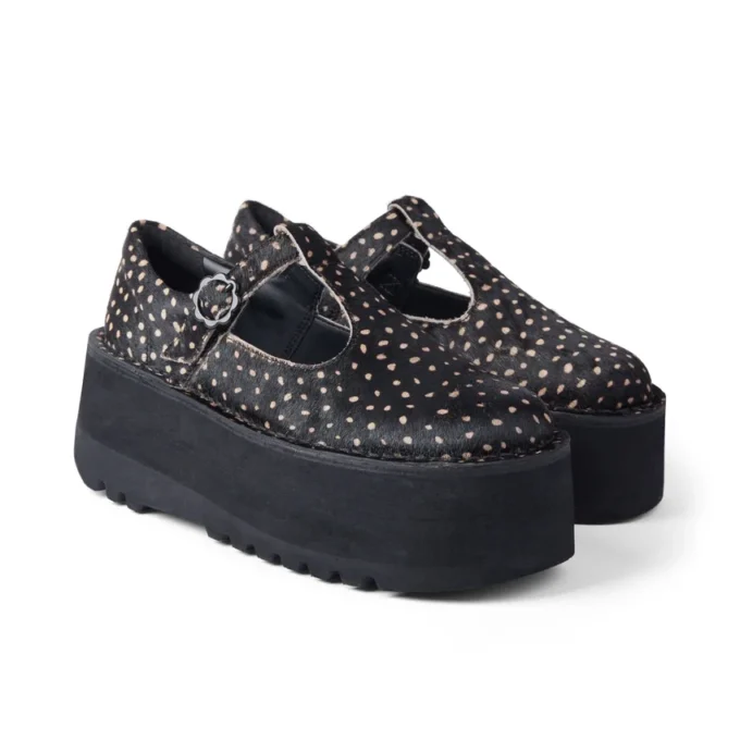 Kick T-Bar-Plateauschuhe für Damen, Leder, schwarz Kick T-Bar-Plateauschuhe für Damen, Leder, schwarz