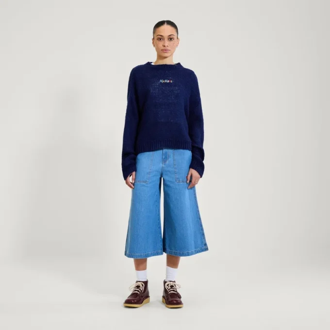 Kickers-Strickpullover für Damen mit U-Boot-Ausschnitt und weiten Ärmeln, marineblau Kickers-Strickpullover für Damen mit U-Boot-Ausschnitt und weiten Ärmeln, marineblau