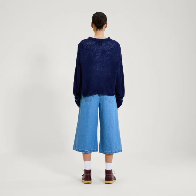 Kickers-Strickpullover für Damen mit U-Boot-Ausschnitt und weiten Ärmeln, marineblau Kickers-Strickpullover für Damen mit U-Boot-Ausschnitt und weiten Ärmeln, marineblau