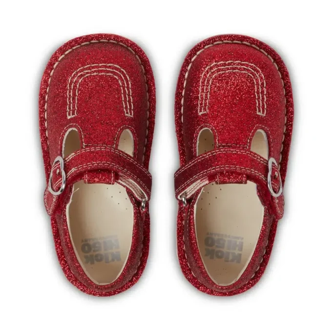 Kickers Unisex Kick T-Bar Glitzer-Schuhe für Kleinkinder, rot