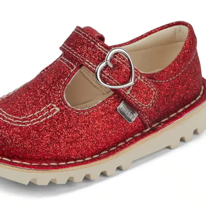 Kickers Unisex Kick T-Bar Glitzer-Schuhe für Kleinkinder, rot