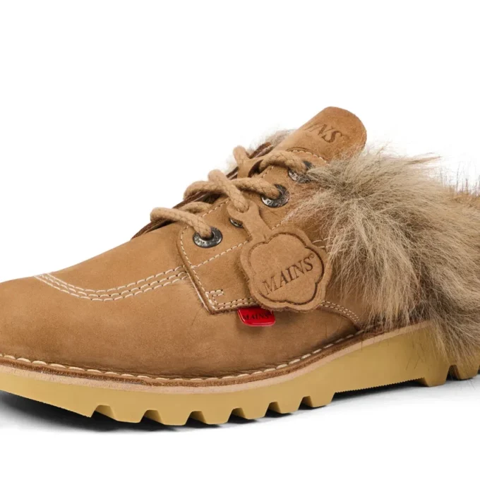 Unisex-Kick Mule-Pantolette für Erwachsene mit Fellbesatz, Mains, hellbraun Unisex-Kick Mule-Pantolette für Erwachsene mit Fellbesatz, Mains, hellbraun